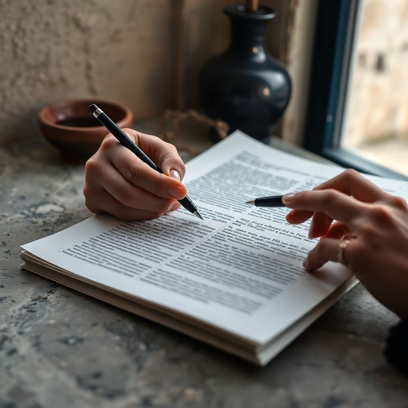 Ruka koja bilježi zabilješke na tiskanom članku pri mekom svjetlu
